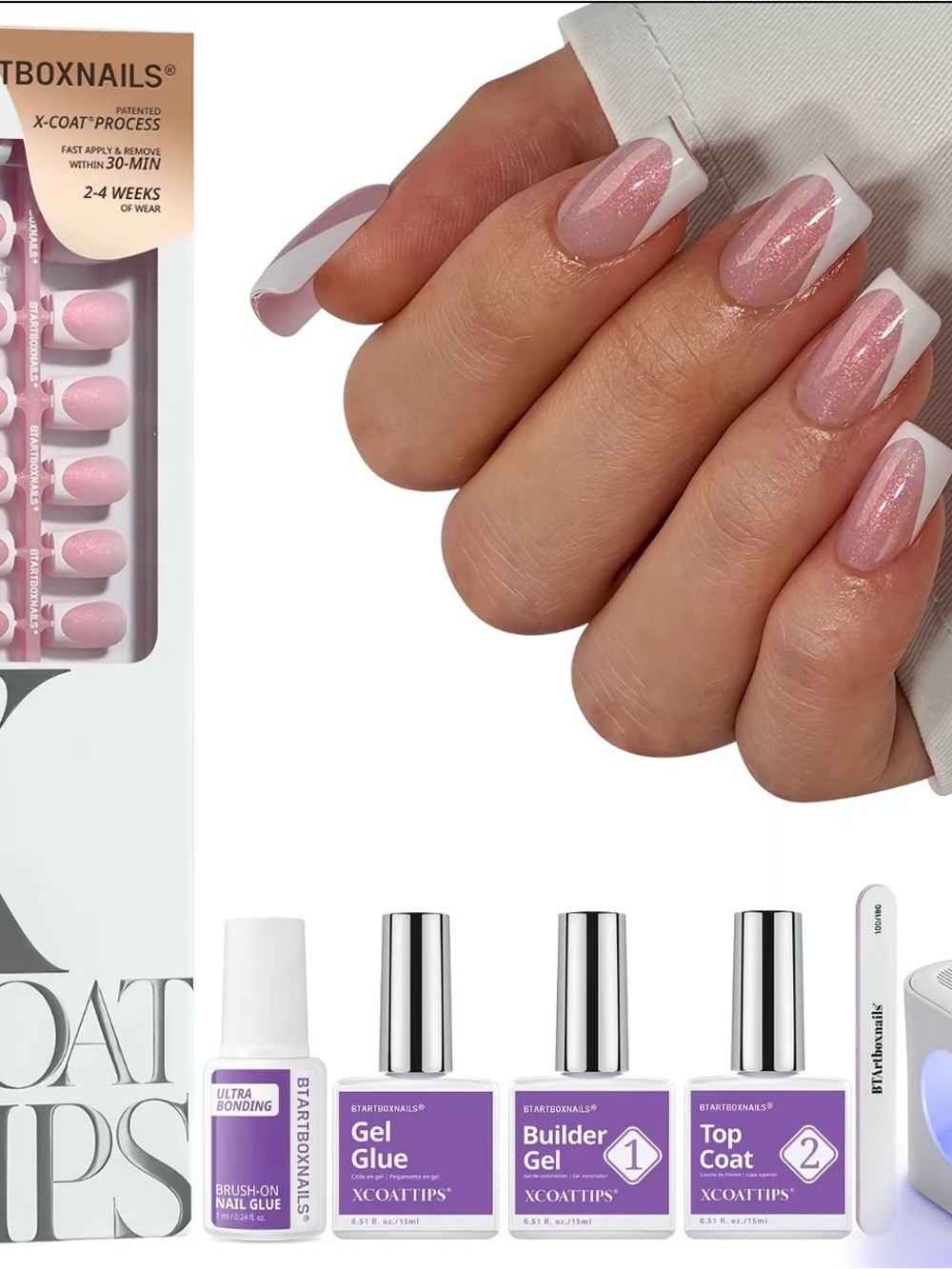 BTATBOXNAILS Pink Shimmer French Press-On Nail Set